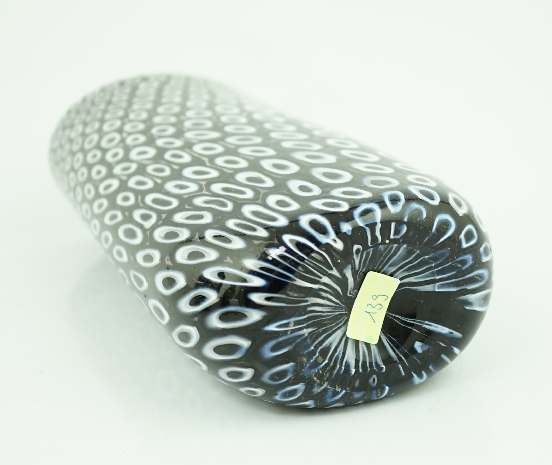 Vittorio Ferro (1932-2012) A Murano glass Murrine vase, with a white on black peacock feather ‘’eye’’ design, unsigned, 28cm, Please note this lot attracts an additional import tax of 20% on the hammer price